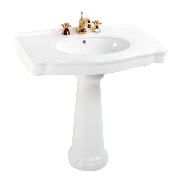 Shop White China Pedestal Sink Widespread Faucet Holes with Overflow